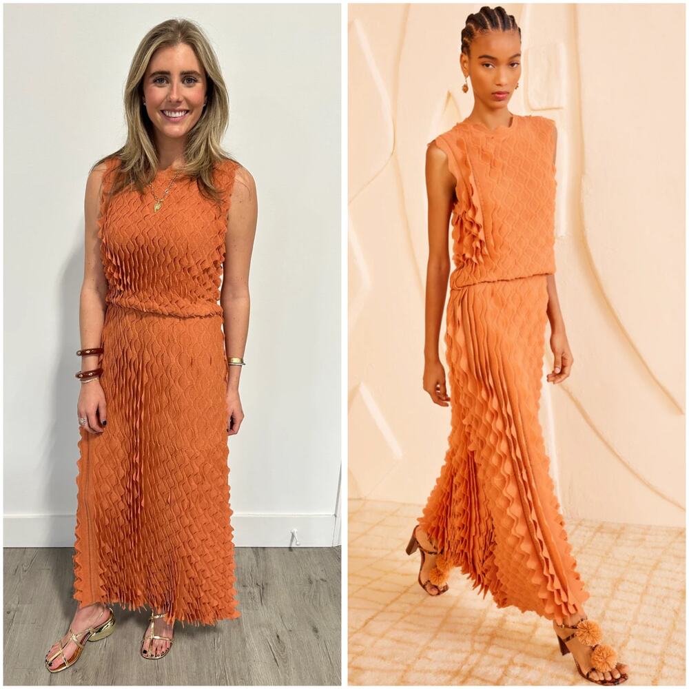 Ulla Johnson Kaelyn Ruffle Scallop Orange Knit Long Maxi Dress P / XS NWT - Picture 3 of 8